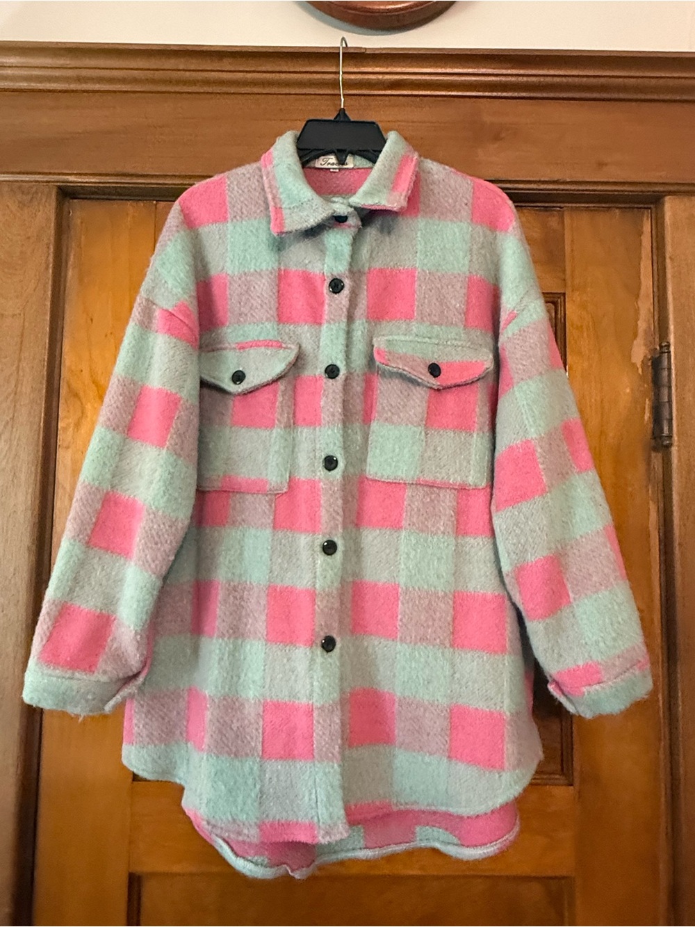 Tracies Cozy Mint and Pink Knit Sweater/Shacket